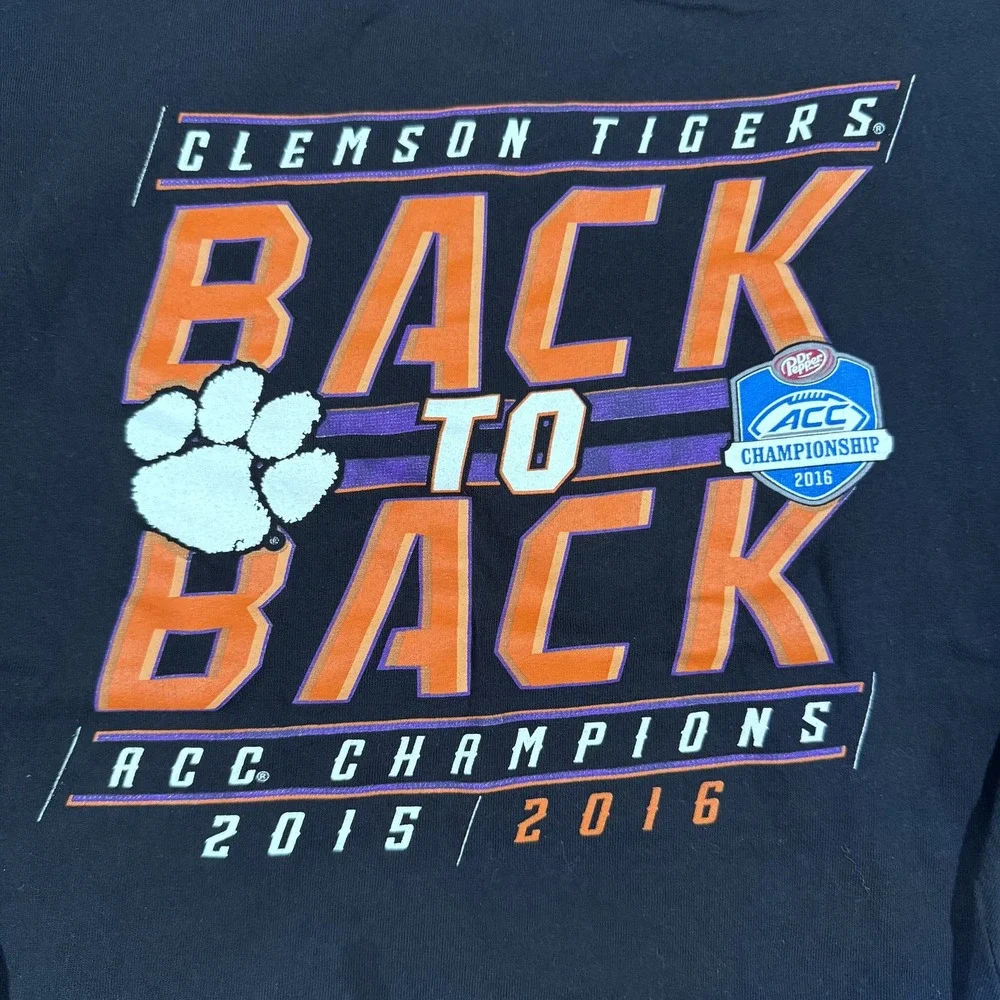 Clemson Tigers Shirt Mens XL Black NCAA Football ACC Champions 16x Back To‎ Back - Picture 2 of 9